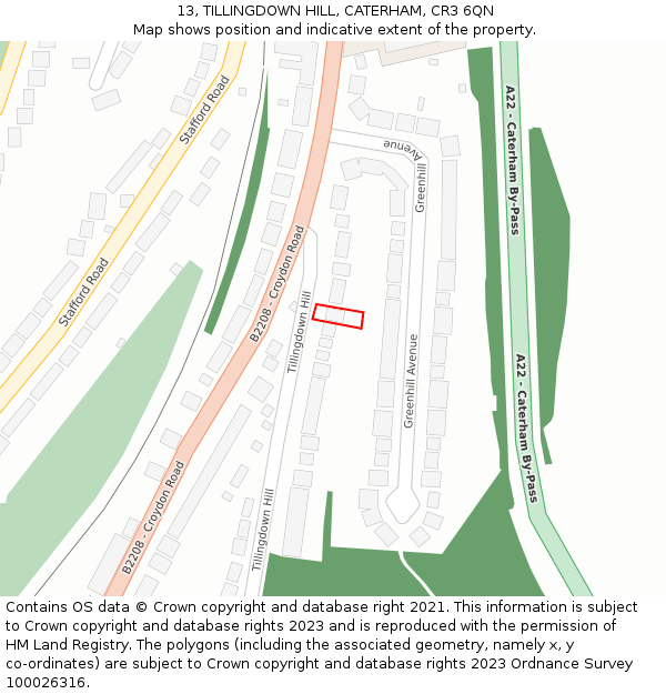 13, TILLINGDOWN HILL, CATERHAM, CR3 6QN: Location map and indicative extent of plot