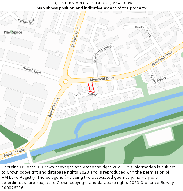 13, TINTERN ABBEY, BEDFORD, MK41 0RW: Location map and indicative extent of plot