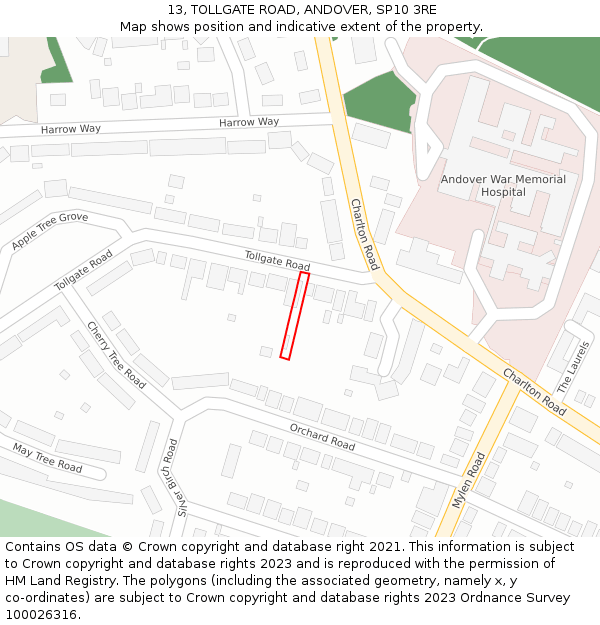 13, TOLLGATE ROAD, ANDOVER, SP10 3RE: Location map and indicative extent of plot