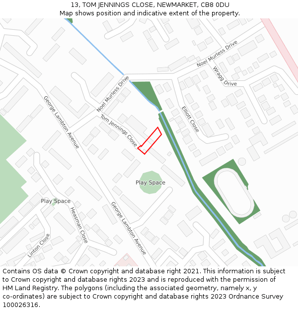 13, TOM JENNINGS CLOSE, NEWMARKET, CB8 0DU: Location map and indicative extent of plot