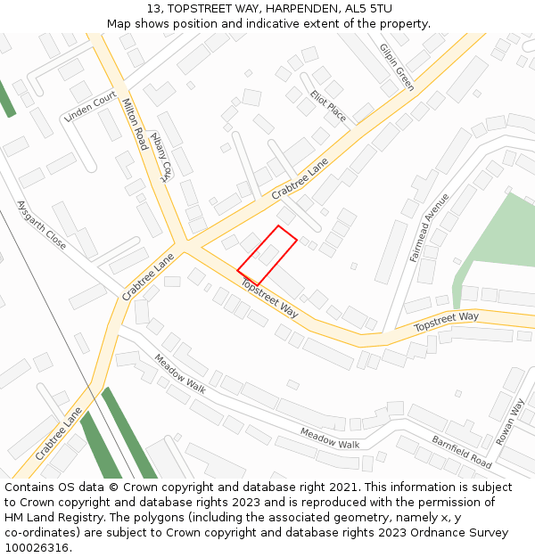 13, TOPSTREET WAY, HARPENDEN, AL5 5TU: Location map and indicative extent of plot