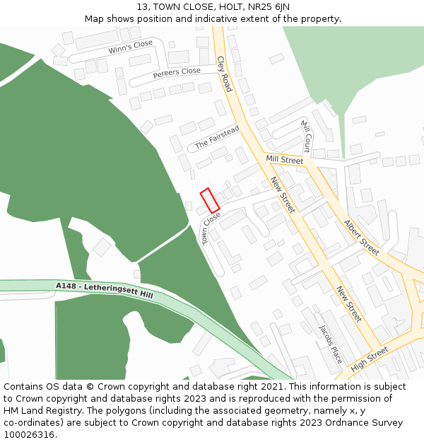 13, TOWN CLOSE, HOLT, NR25 6JN: Location map and indicative extent of plot