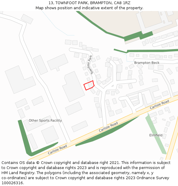 13, TOWNFOOT PARK, BRAMPTON, CA8 1RZ: Location map and indicative extent of plot