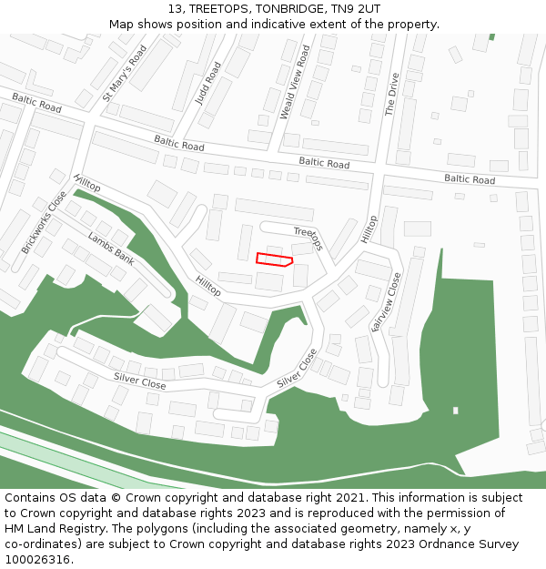 13, TREETOPS, TONBRIDGE, TN9 2UT: Location map and indicative extent of plot