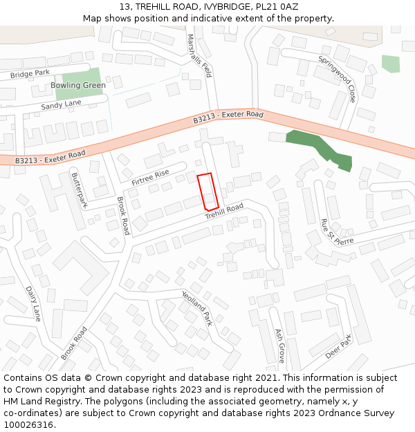 13, TREHILL ROAD, IVYBRIDGE, PL21 0AZ: Location map and indicative extent of plot