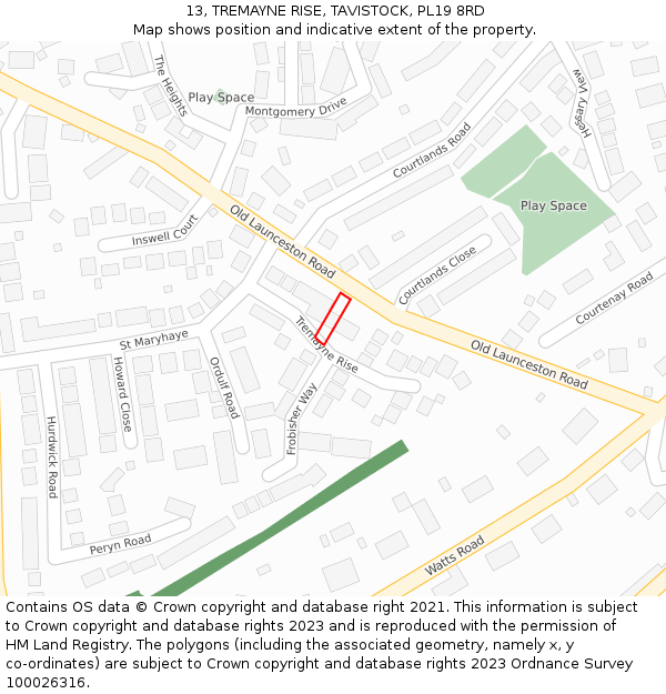 13, TREMAYNE RISE, TAVISTOCK, PL19 8RD: Location map and indicative extent of plot