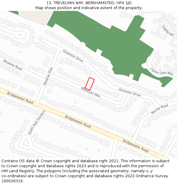 13, TREVELYAN WAY, BERKHAMSTED, HP4 1JG: Location map and indicative extent of plot