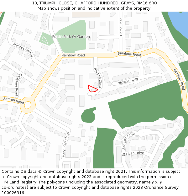 13, TRIUMPH CLOSE, CHAFFORD HUNDRED, GRAYS, RM16 6RQ: Location map and indicative extent of plot