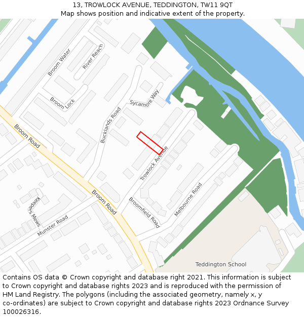13, TROWLOCK AVENUE, TEDDINGTON, TW11 9QT: Location map and indicative extent of plot