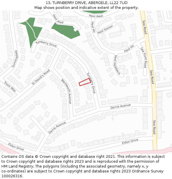 13, TURNBERRY DRIVE, ABERGELE, LL22 7UD: Location map and indicative extent of plot