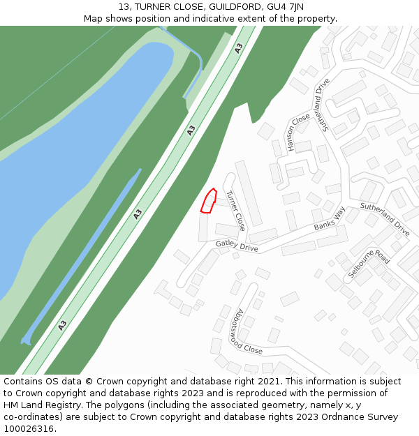 13, TURNER CLOSE, GUILDFORD, GU4 7JN: Location map and indicative extent of plot