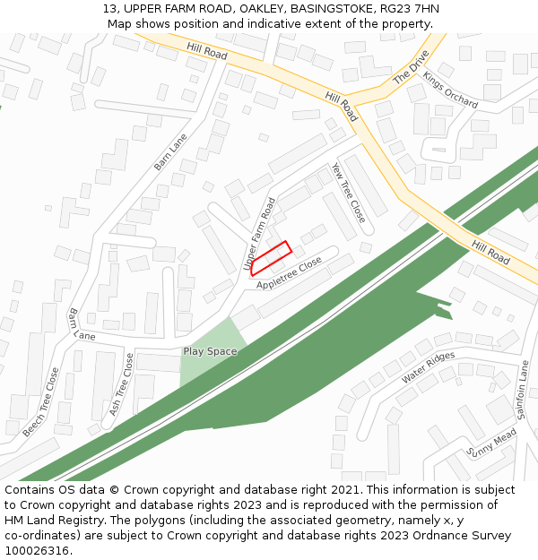 13, UPPER FARM ROAD, OAKLEY, BASINGSTOKE, RG23 7HN: Location map and indicative extent of plot