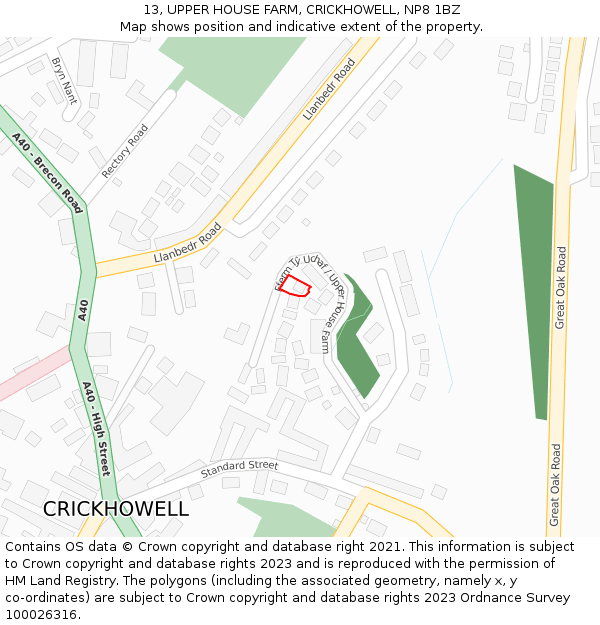 13, UPPER HOUSE FARM, CRICKHOWELL, NP8 1BZ: Location map and indicative extent of plot