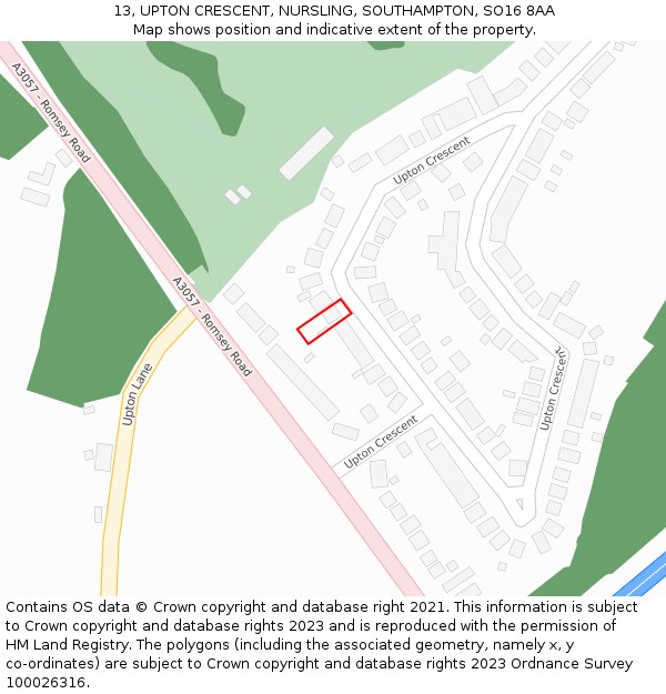 13, UPTON CRESCENT, NURSLING, SOUTHAMPTON, SO16 8AA: Location map and indicative extent of plot