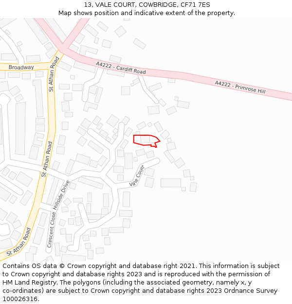 13, VALE COURT, COWBRIDGE, CF71 7ES: Location map and indicative extent of plot