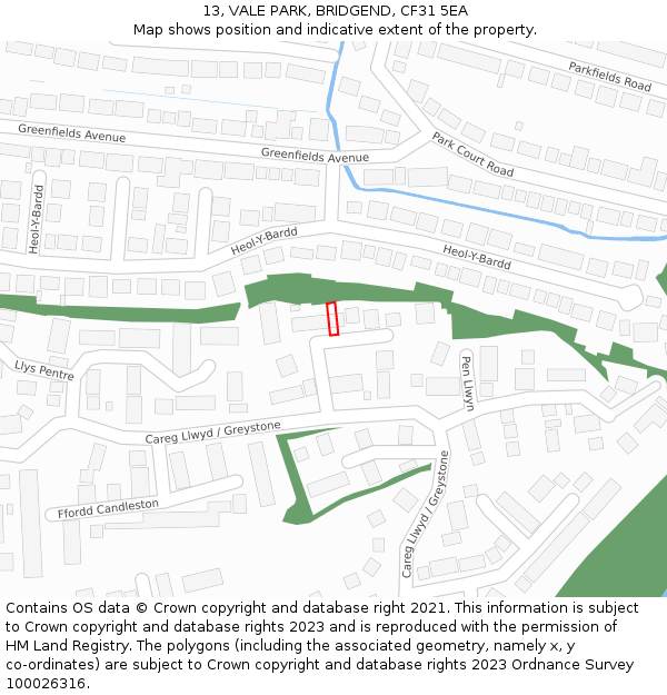 13, VALE PARK, BRIDGEND, CF31 5EA: Location map and indicative extent of plot