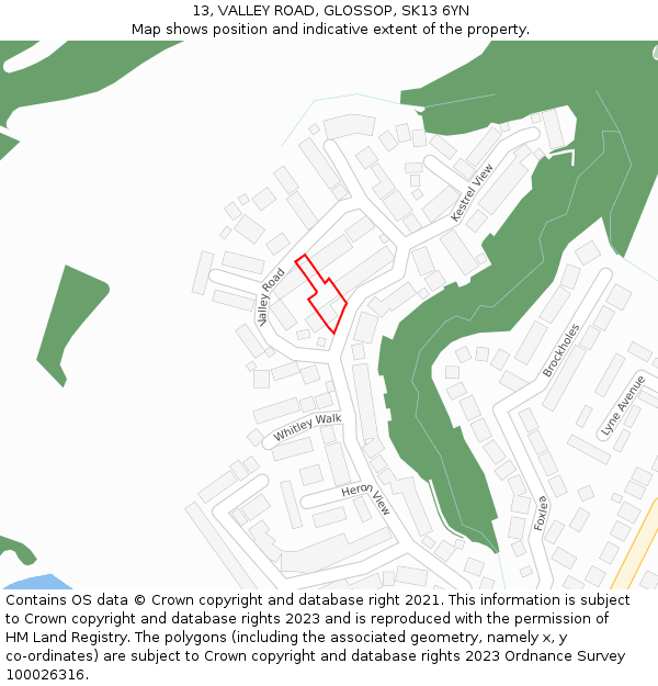 13, VALLEY ROAD, GLOSSOP, SK13 6YN: Location map and indicative extent of plot