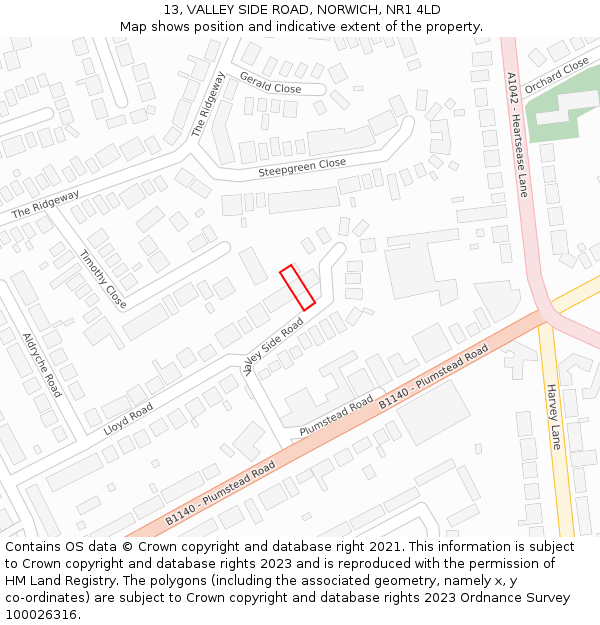 13, VALLEY SIDE ROAD, NORWICH, NR1 4LD: Location map and indicative extent of plot