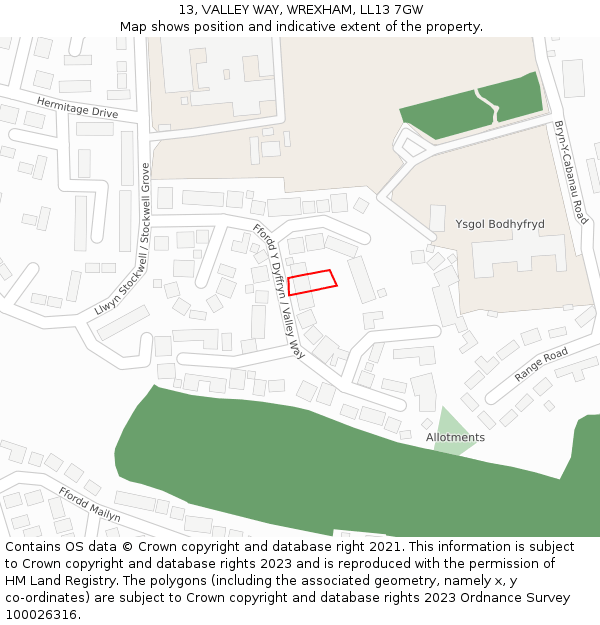 13, VALLEY WAY, WREXHAM, LL13 7GW: Location map and indicative extent of plot