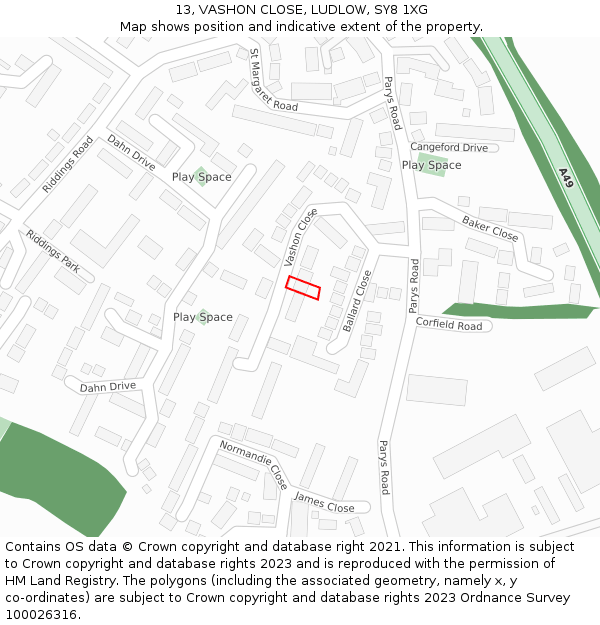 13, VASHON CLOSE, LUDLOW, SY8 1XG: Location map and indicative extent of plot