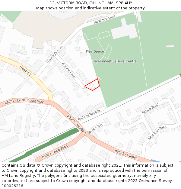 13, VICTORIA ROAD, GILLINGHAM, SP8 4HY: Location map and indicative extent of plot