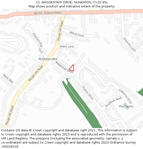 13, WAGGESTAFF DRIVE, NUNEATON, CV10 9SL: Location map and indicative extent of plot