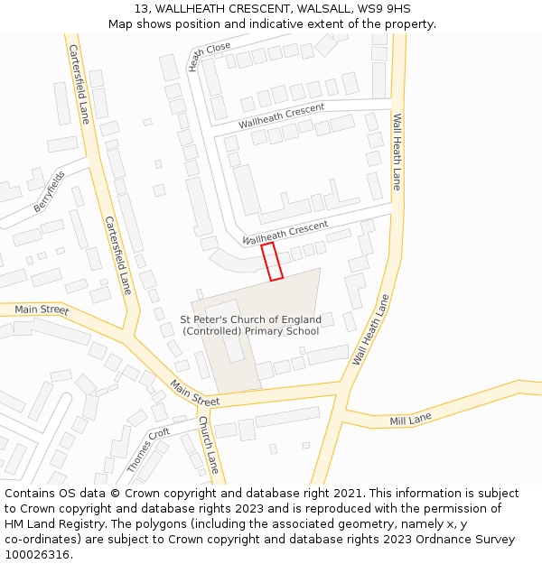 13, WALLHEATH CRESCENT, WALSALL, WS9 9HS: Location map and indicative extent of plot