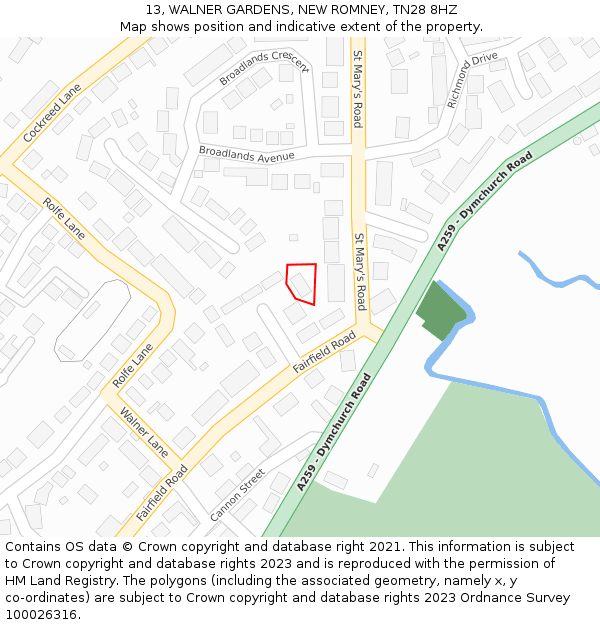 13, WALNER GARDENS, NEW ROMNEY, TN28 8HZ: Location map and indicative extent of plot