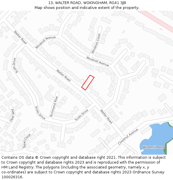 13, WALTER ROAD, WOKINGHAM, RG41 3JB: Location map and indicative extent of plot