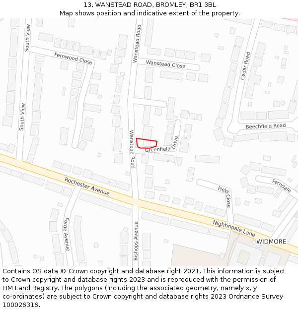 13, WANSTEAD ROAD, BROMLEY, BR1 3BL: Location map and indicative extent of plot