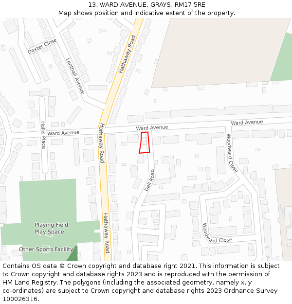 13, WARD AVENUE, GRAYS, RM17 5RE: Location map and indicative extent of plot