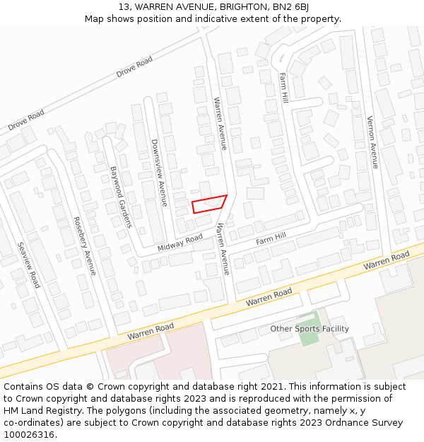 13, WARREN AVENUE, BRIGHTON, BN2 6BJ: Location map and indicative extent of plot