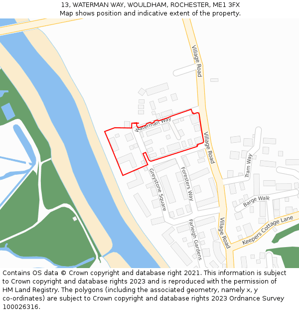 13, WATERMAN WAY, WOULDHAM, ROCHESTER, ME1 3FX: Location map and indicative extent of plot