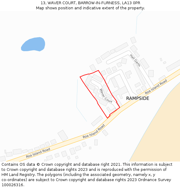 13, WAVER COURT, BARROW-IN-FURNESS, LA13 0PR: Location map and indicative extent of plot