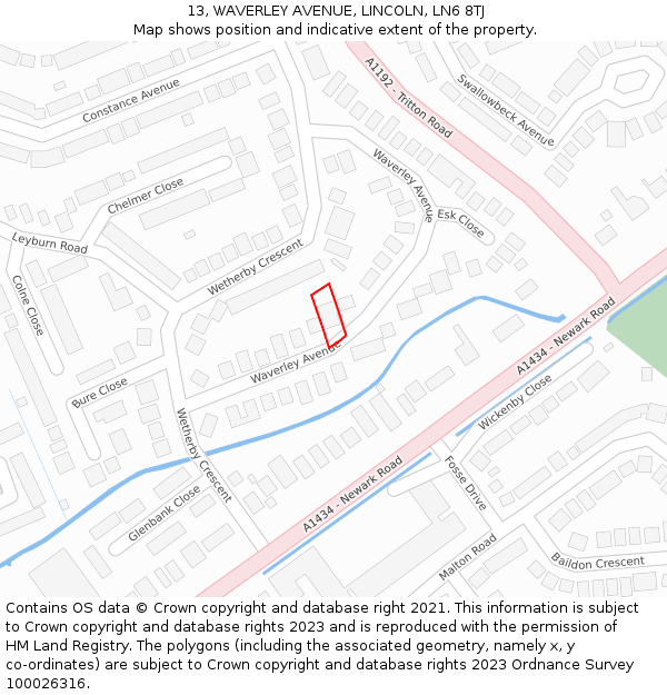 13, WAVERLEY AVENUE, LINCOLN, LN6 8TJ: Location map and indicative extent of plot