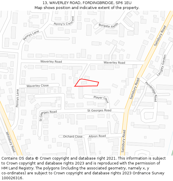 13, WAVERLEY ROAD, FORDINGBRIDGE, SP6 1EU: Location map and indicative extent of plot