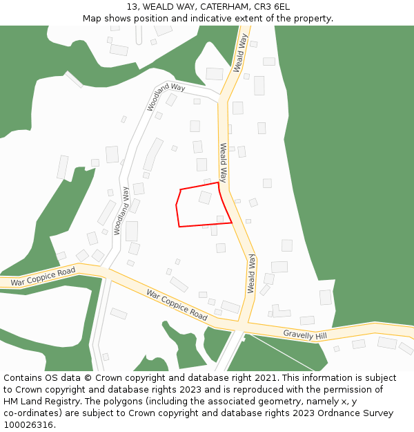 13, WEALD WAY, CATERHAM, CR3 6EL: Location map and indicative extent of plot