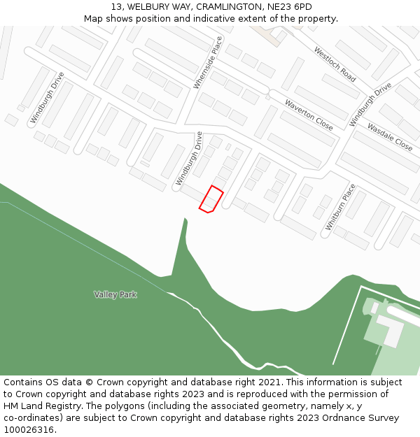 13, WELBURY WAY, CRAMLINGTON, NE23 6PD: Location map and indicative extent of plot