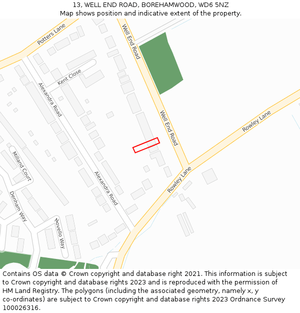13, WELL END ROAD, BOREHAMWOOD, WD6 5NZ: Location map and indicative extent of plot