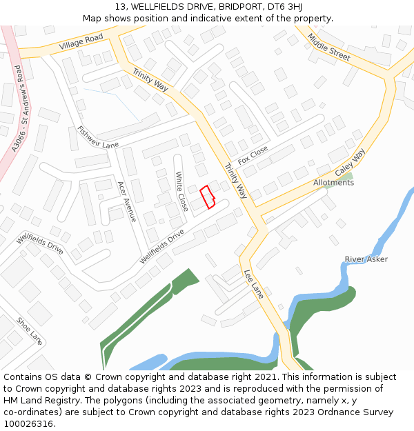 13, WELLFIELDS DRIVE, BRIDPORT, DT6 3HJ: Location map and indicative extent of plot