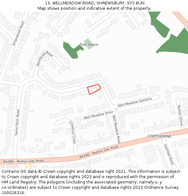 13, WELLMEADOW ROAD, SHREWSBURY, SY3 8UN: Location map and indicative extent of plot