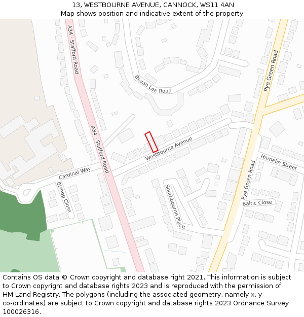13, WESTBOURNE AVENUE, CANNOCK, WS11 4AN: Location map and indicative extent of plot