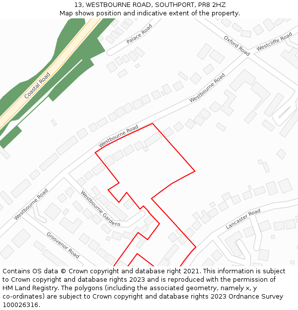 13, WESTBOURNE ROAD, SOUTHPORT, PR8 2HZ: Location map and indicative extent of plot