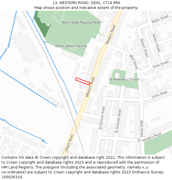 13, WESTERN ROAD, DEAL, CT14 6RX: Location map and indicative extent of plot