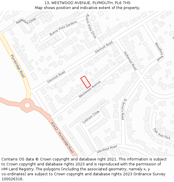 13, WESTWOOD AVENUE, PLYMOUTH, PL6 7HS: Location map and indicative extent of plot