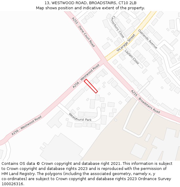 13, WESTWOOD ROAD, BROADSTAIRS, CT10 2LB: Location map and indicative extent of plot