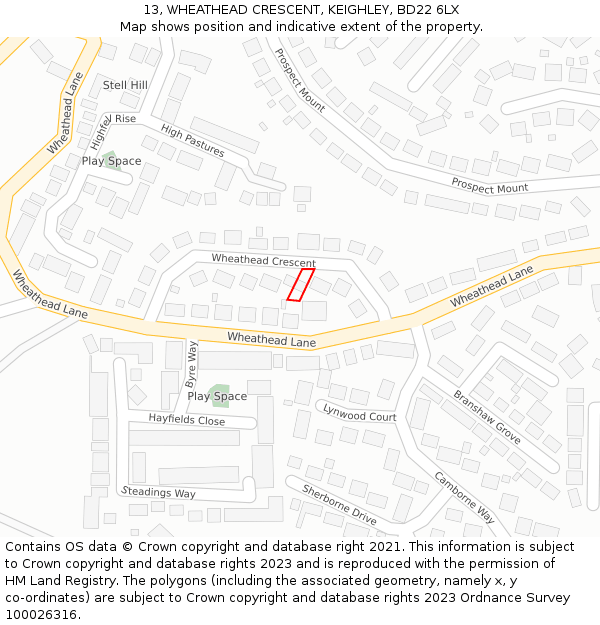 13, WHEATHEAD CRESCENT, KEIGHLEY, BD22 6LX: Location map and indicative extent of plot