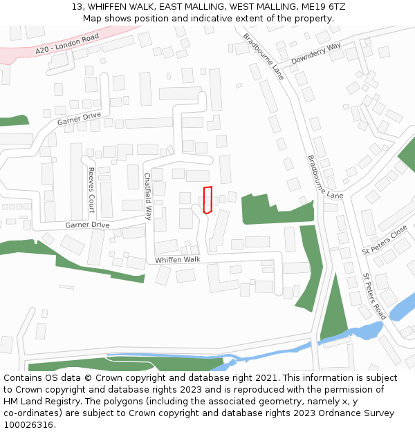 13, WHIFFEN WALK, EAST MALLING, WEST MALLING, ME19 6TZ: Location map and indicative extent of plot