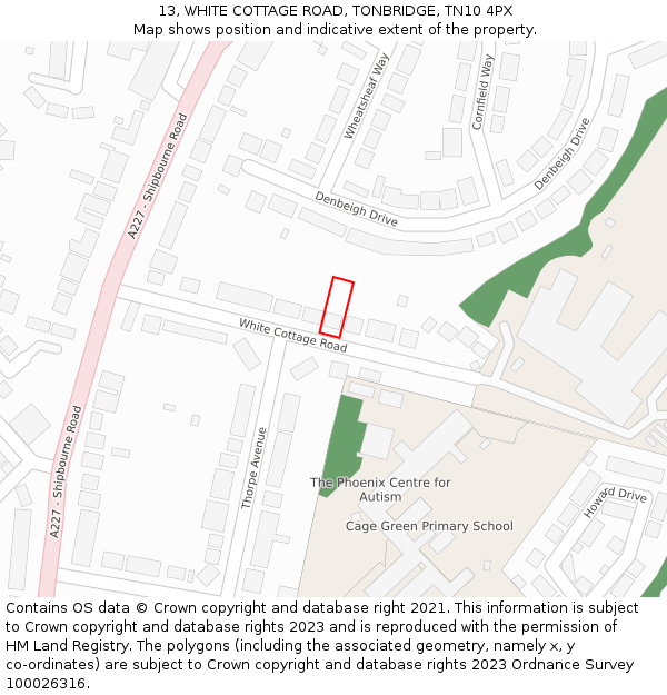 13, WHITE COTTAGE ROAD, TONBRIDGE, TN10 4PX: Location map and indicative extent of plot
