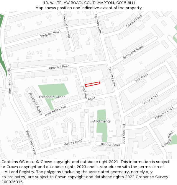 13, WHITELAW ROAD, SOUTHAMPTON, SO15 8LH: Location map and indicative extent of plot